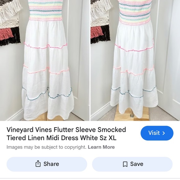 Vineyard Vines Flutter Sleeve Smocked Tiered Linen Dress - Picture 7 of 7